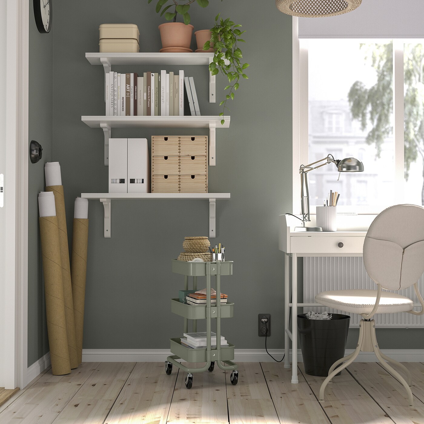 картинка Тележка IKEA RАSKOG, 28x38x61 см, серо-зеленый от магазина Одежда+